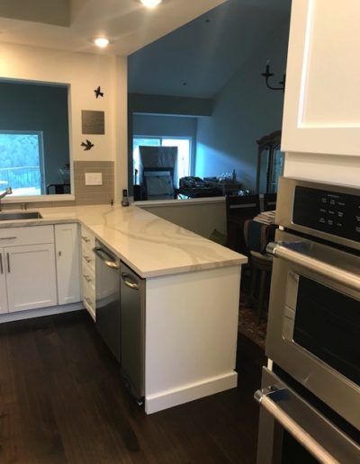 marble top in white kitchen remodel