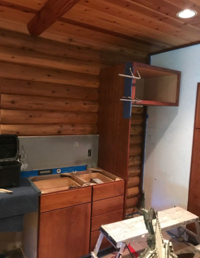 work in progress of log cabin kitchen remodel