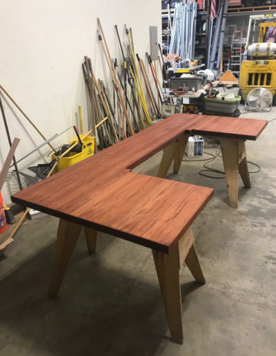 cutting and staining the custom built kitchen island