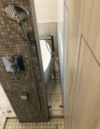 view from inside shower toward bathtub